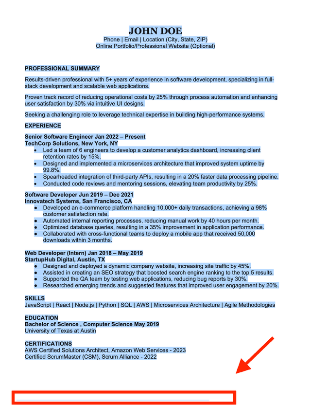 Resume with hidden keywords